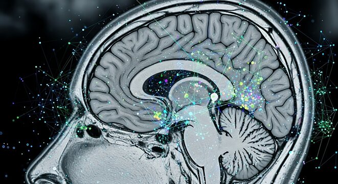 A brain scan overlaid with data points and connections.
 - Powered by Adobe