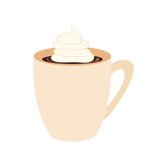 Flat Illustration of Hot Chocolate Mug with Whipped Cream