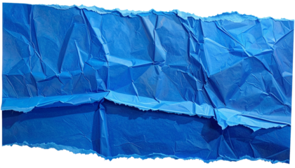 Torn ripped blue paper edge with realistic texture and detailed wrinkles, frayed borders, natural imperfections, aged appearance, high-resolution surface detail, creative background for design, artist