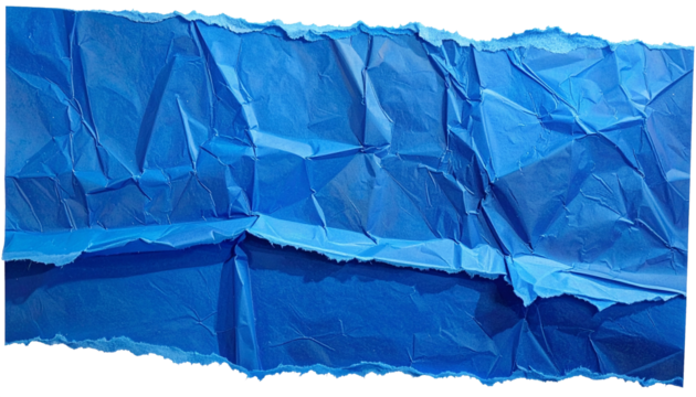 Torn ripped blue paper edge with realistic texture and detailed wrinkles, frayed borders, natural imperfections, aged appearance, high-resolution surface detail, creative background for design, artist