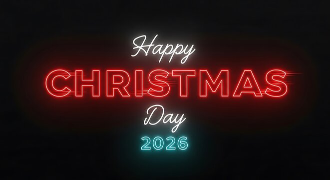 Happy christmas day 2026 neon sign on black background illustration