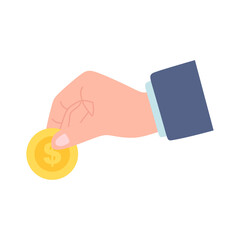 Flat Illustration of Hand Putting Coin in Piggy Bank