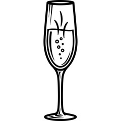 New Year 2026 Woodcut Style Champagne Flute Vector. Retro Celebration Toast, Sparkling Wine Glass Hand-Drawn Asset.