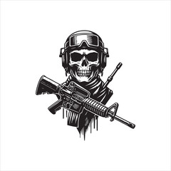 Skull Soldier Vector Logo Illustration with Rifle and Tactical Gear