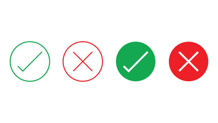 Check Mark and Cancel Button Icon Sign and Symbol, vector Art Doodle Design element, Check Tick Black Green and red color, 