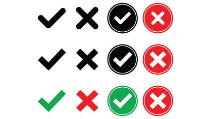 A set of Check Mark and Red Cross Icon Sign and Symbol, eps vector Illustration Design, 
