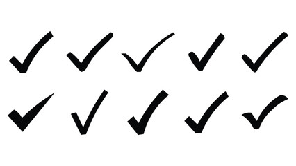 Black check tick mark sign symbol, yes button vector art design with white background, checklist and mark doodle design, 