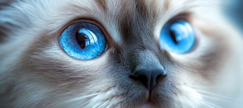 Stunning Balinese Cat with Intense Blue Eyes and Fluffy Coat Posing Elegantly on Neutral Background - Powered by Adobe