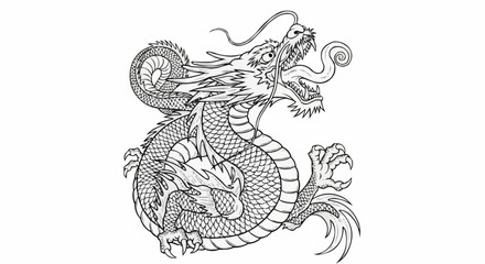 Intricate Line Art of a Majestic Chinese Dragon.
