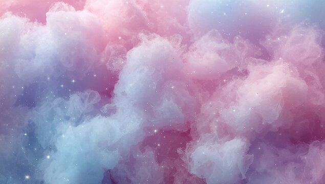 Floating pastel nebula cloud formations creating dreamy nebula sky with sparkling stars and halos