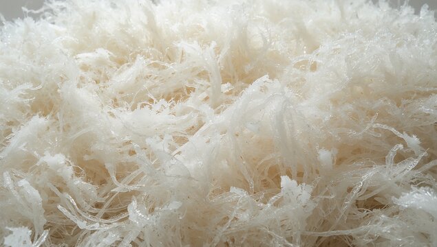 Filling macro studio frame, dense translucent filaments revealing texture with glistening droplets - Powered by Adobe