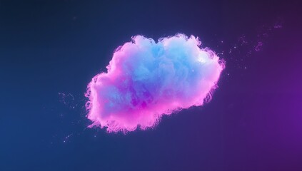 Glowing neon cloud formation drifting in digital studio, with particle trails and fibrous wisps