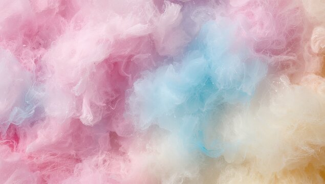 Showing dense cluster of pastel fibers forming cloud-like tufts in macro studio, with wispy strands