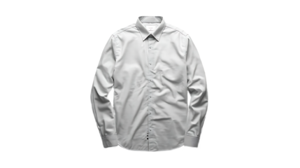 Classic white long sleeve dress shirt for men with collar and buttons isolated on transparent background