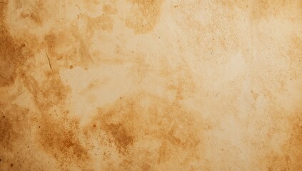 Displaying aged paper surface showing warm tan amber tones in closeup, brown blotches specks cracks