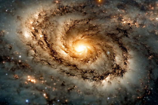 Galactic core glows in bright energy amidst swirling cosmic dust and stars