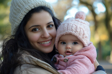 Obraz premium Smiling parent with happy child outdoors during a peaceful picnic in nature on sunny day, generative ai