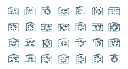 Collection of camera icons in line art style for design projects