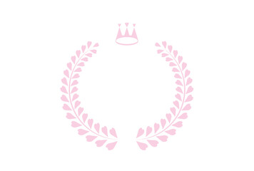 ピンクの可愛い王冠付きのハートの葉の月桂樹フレーム