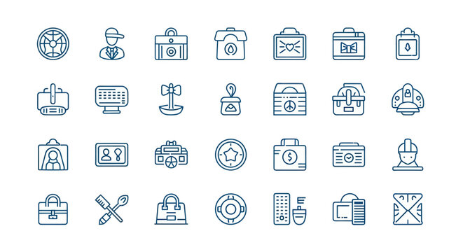 Collection of business and office icons representing various concepts