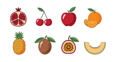 Collection of colorful fruits illustrations isolated on white background