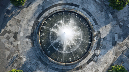 Obraz premium bird's eye view round fountain plaza urban landmark stone pavement