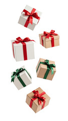 Obraz premium Festive gift boxes with colorful ribbons create joyful atmosphere, perfect for celebrations and special occasions