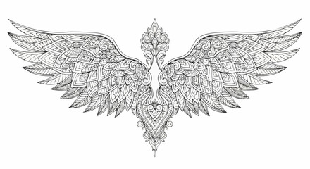 Detailed Winged Ornamentation - A Black and White Artistic Illustration.