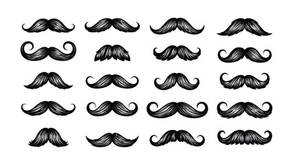Collection of hand drawn vintage mustache styles in valentine s and white sketch art