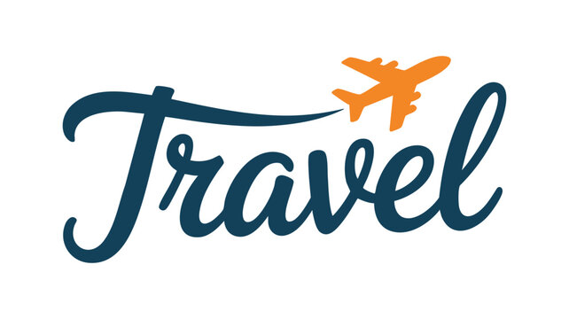 Travel word with orange airplane