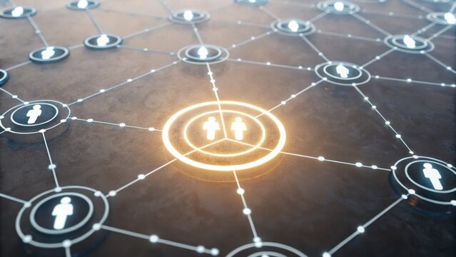 A digital network illustration featuring interconnected figures, highlighting collaboration and social connectivity in a modern context. - Powered by Adobe