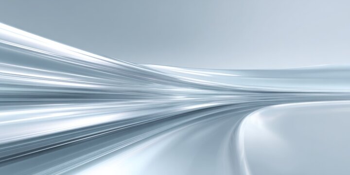 Flowing abstract bands of silver light create a sense of high speed motion into the distance