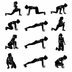 Fitness Woman Silhouette Set