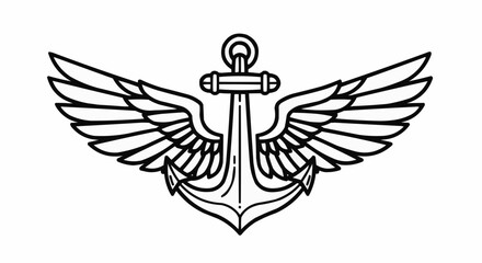 Obraz premium Winged Anchor Symbol Black and White Outline Drawing.