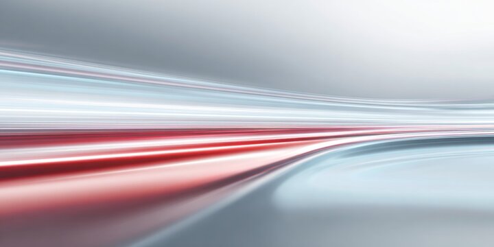 Abstract depiction of dynamic motion with converging light streaks of red and white against a light gray background