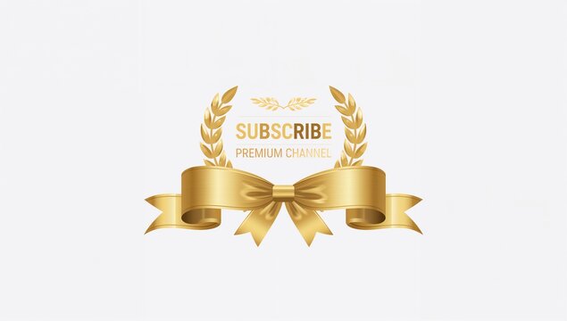 Showing gold emblem with laurel wreath, ribbon and SUBSCRIBE PREMIUM CHANNEL text on pale off-white