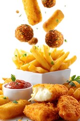 Crispy Fried Snacks with Cheese Sticks and Fries