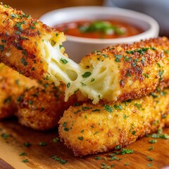 Delicious Crispy Mozzarella Sticks with Melting Cheese