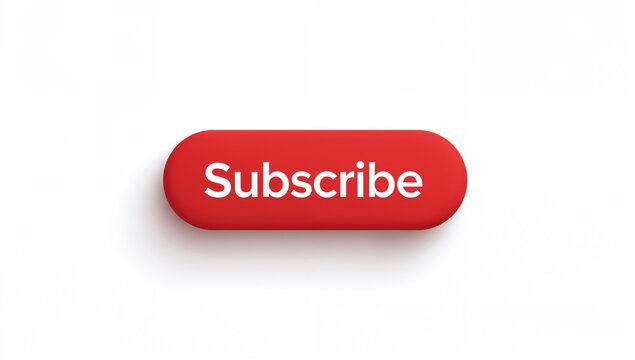 Floating red pill button showing Subscribe in sans serif on white backdrop, with soft shadow