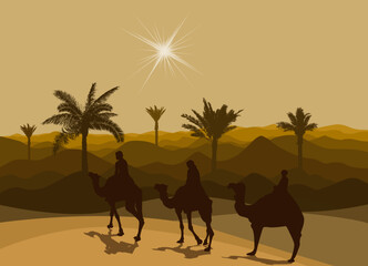 Happy epiphany day design. Three wise men on camel, bright star, nativity of Jesus. hand drawing. Not AI, Vector illustrations.