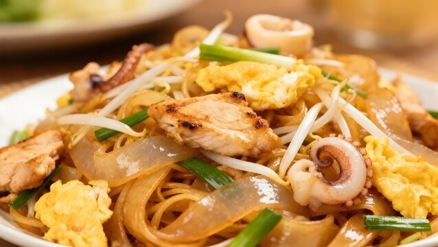 Stir Fried Rice Noodle with Chicken and Pickled squid (Kuaitiao khua kai)