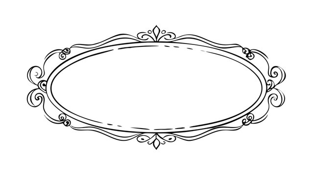 Decorative vintage frame oval shape in black outline
