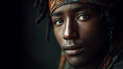 Portrait of handsome african man with copy space