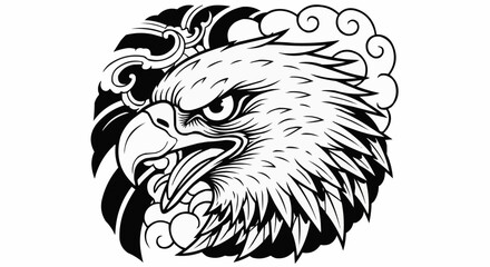 Majestic Eagle Head Detailed Illustration with Open Beak and Fierce Gaze.