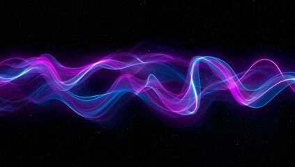 Flowing intertwined ribbon waves moving across deep black starfield, with neon edges