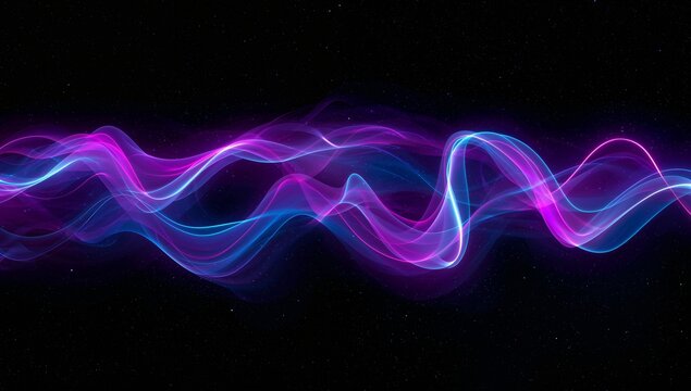 Flowing intertwined ribbon waves moving across deep black starfield, with neon edges
