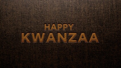 Displaying centered gold-embossed HAPPY KWANZAA text on studio greeting card, stitched leather