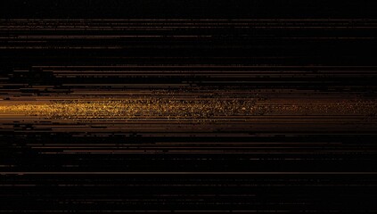 Streaming central warm golden particle band moving across dark digital field, with scanlines