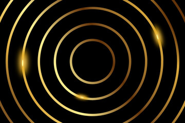Golden abstract background with glowing circles. Swirl circular lines pattern. Geometric spiral. Twirl element. Modern graphic design. Futuristic technology concept.