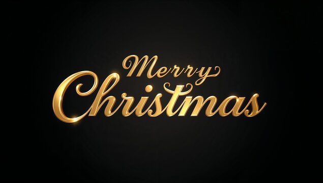 Glowing gold Merry Christmas script occupying studio backdrop, showing swashes, sparkles, soft glow